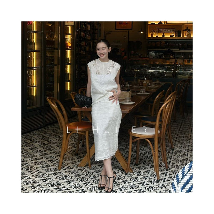 Li Hui Er Summer Sleep Elegant Casual Sleeveless Top Hollow Design Vest Linen Shirt image 4