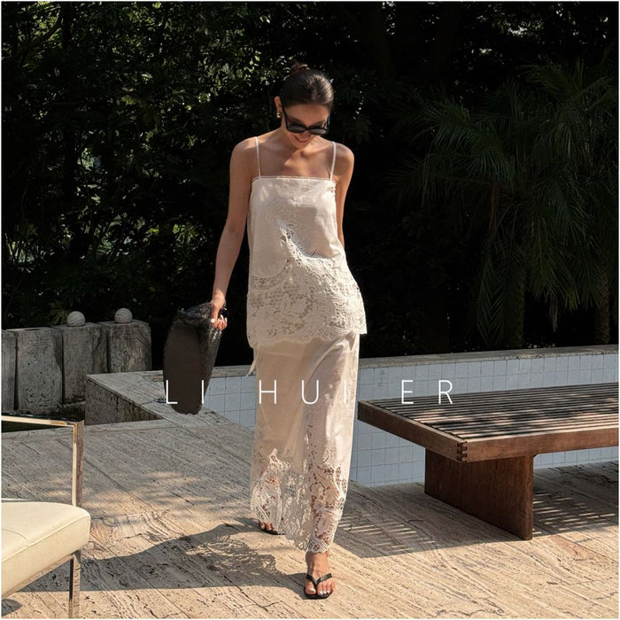 LiHuiEr Li Huier Gaffmanle White lace skirt female design minimalist hip skirt long skirt image 1