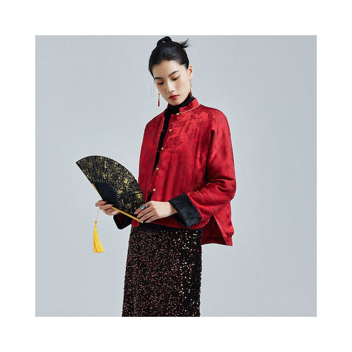2024 Winter New Chinese Jacquard Red Cotton Coat Moyu New Chinese Tang Coat Retro Style Top image 0