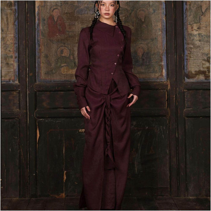 Wuhe blend collar waist pinching long sleeved shirt pearl fruit button set Tracing back to it image 0