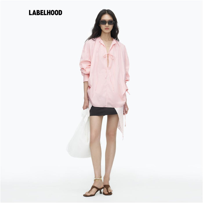 YIRANTIAN lace up side drawstring silhouette shirt for autumn and winter fashion women s top image 3