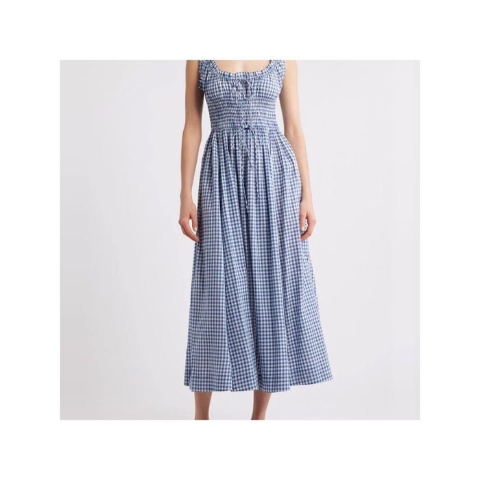 Inhee Homemade Doen New Summer Sweet Orange Floral Sleeveless Lace Waist Swing Holiday Dress image 0