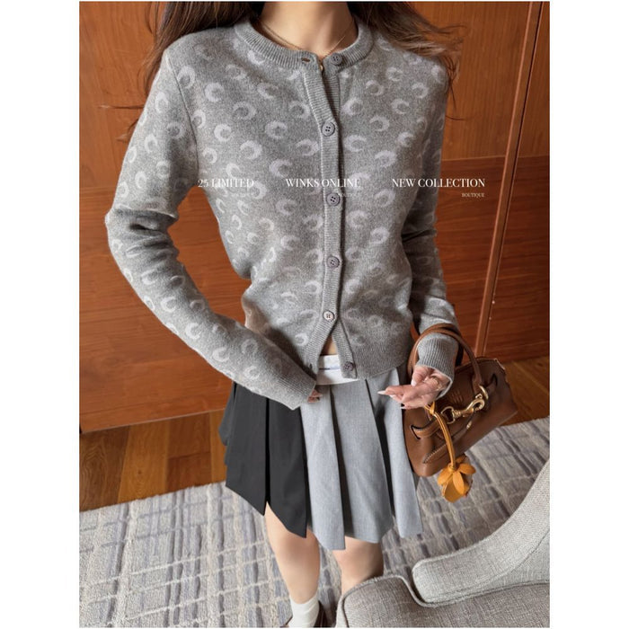 ASAYA6147 – Moon Pattern Knit Cardigan 🌙🩶