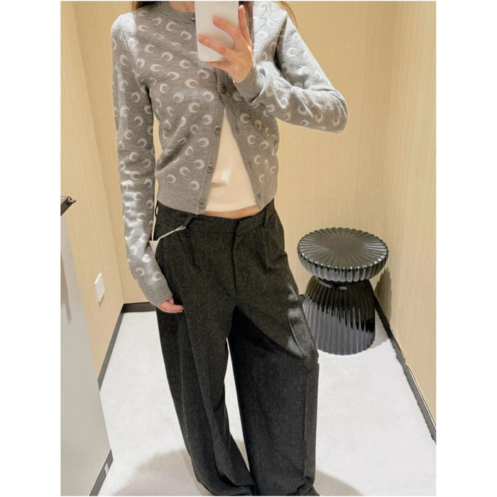 0104 Correct Version Development Niche Full Moon Jacquard Wool Blended Round Neck Knitted Cardigan image 2