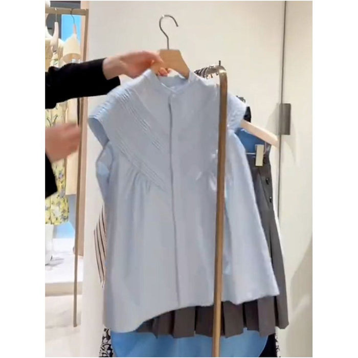 2026 Summer New French Style Petite Chic and Youthful Unique Blue Shirt for Women Mall Closing Out image 2