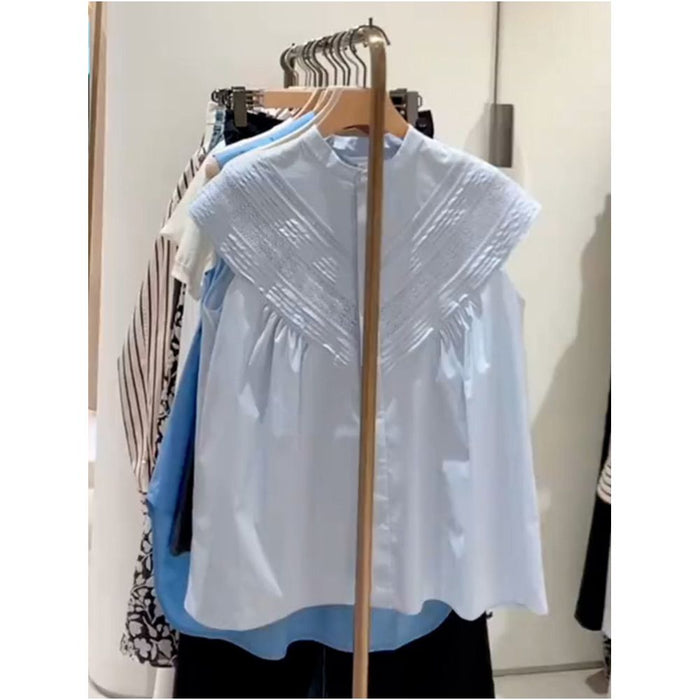 2026 Summer New French Style Petite Chic and Youthful Unique Blue Shirt for Women Mall Closing Out image 3