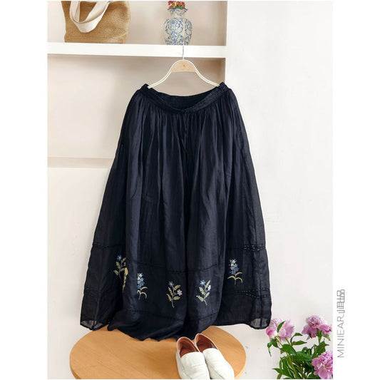 ASAYA6156 – Meadow Embroidered Linen Skirt 🌼🌿