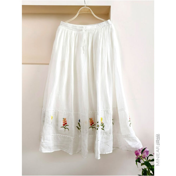 ASAYA6156 – Meadow Embroidered Linen Skirt 🌼🌿