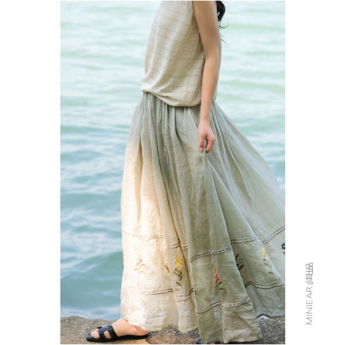 ASAYA6156 – Meadow Embroidered Linen Skirt 🌼🌿