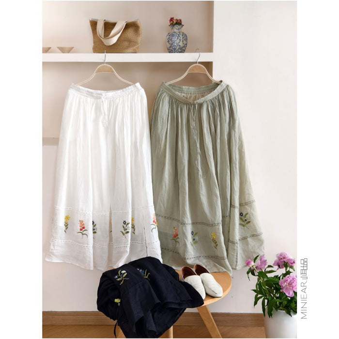 Xiao Er s 100 Ramie Lined Herbal Embroidered Retro Forest Style Artistic Versatile Strap Skirt image 3