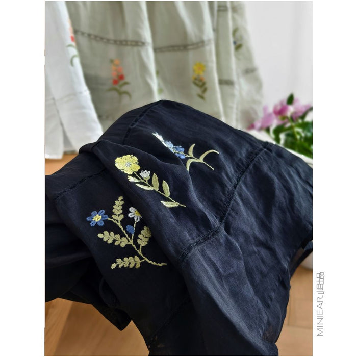Xiao Er s 100 Ramie Lined Herbal Embroidered Retro Forest Style Artistic Versatile Strap Skirt image 4