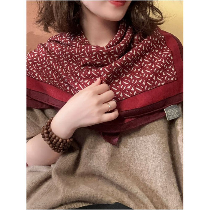 ASAYA6160 – Bordeaux Monogram Silk Wool Scarf ❤️✨