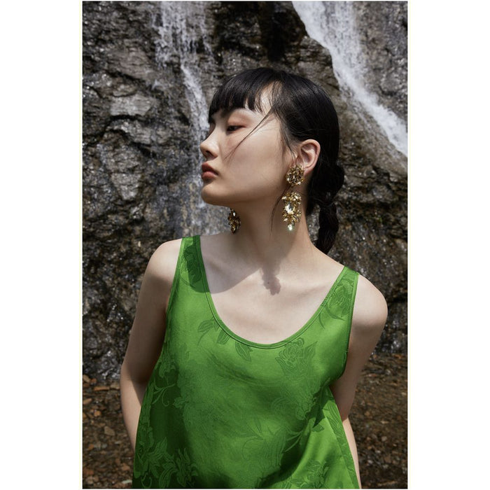 PaleBlueDot Summer Fashion Designer Forest Green Acetate Jacquard U neck Tank Top Strap image 4