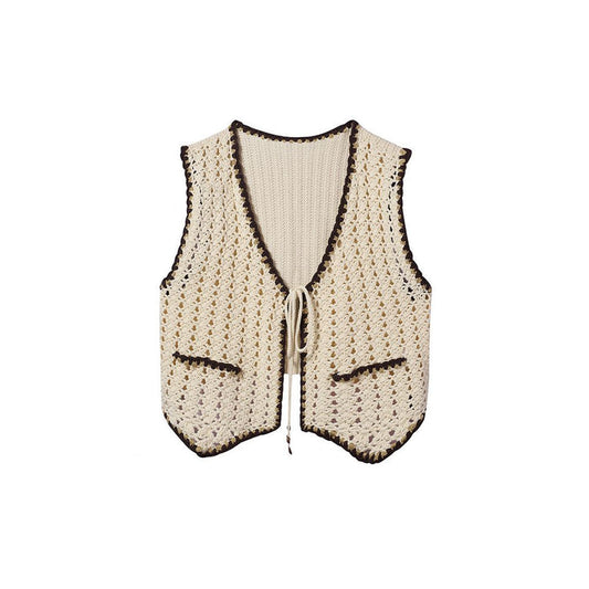 ASAYA6197 – Heritage Crochet Contrast Vest 🤎✨