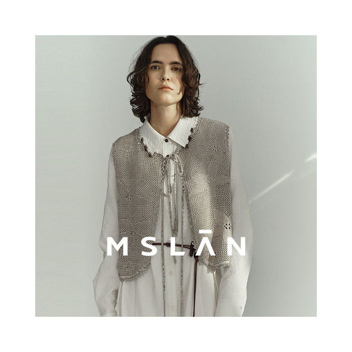 Celebrity Style MSLAN25 Autumn Retro Jacquard Artistic Tie up Hollow out Knitted Vest MHAW090 image 3