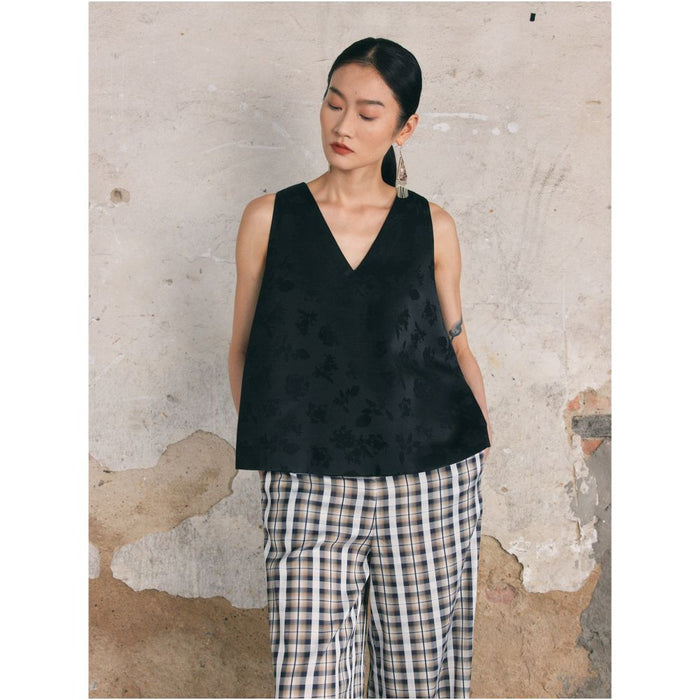 PaleBlueDot Summer Chic Designer V neck Geometric Jacquard Black A line Vest image 2