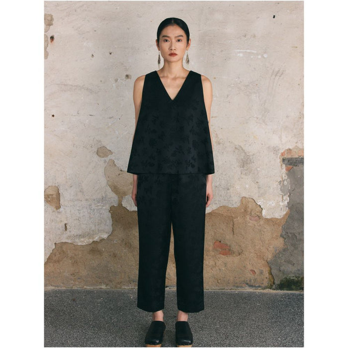 PaleBlueDot Summer Chic Designer V neck Geometric Jacquard Black A line Vest image 3