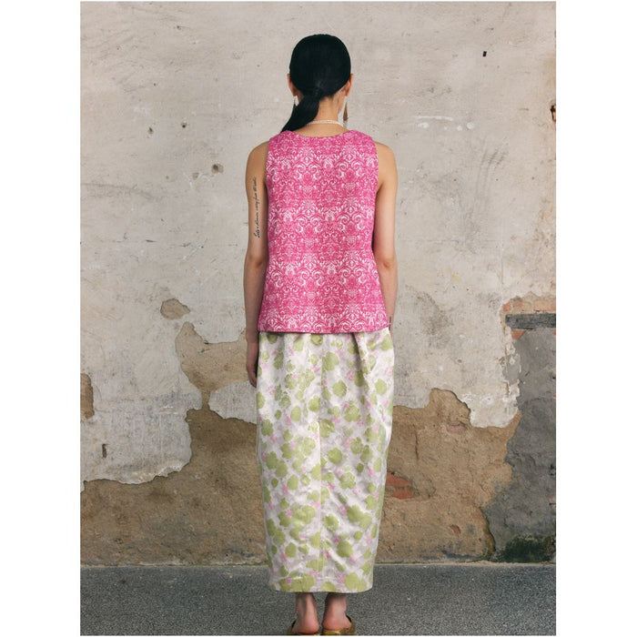 PaleBlueDot Summer Fashion Designer V neck Jacquard Rose Red A line Tank Top Vest image 3