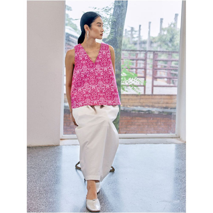 PaleBlueDot Summer Fashion Designer V neck Jacquard Rose Red A line Tank Top Vest image 4
