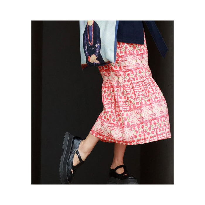 Ju Family s Original 22 Style Pure Cotton Red Tie Dye Print Elastic Midi Skirt Human World Spring image 2