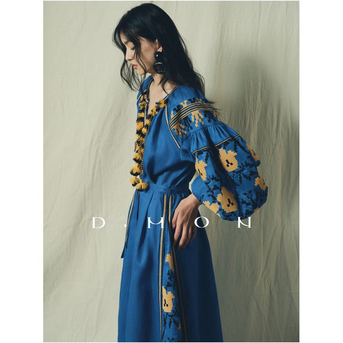 DMON South French Holiday 100 Linen Dress Top Heavy Embroidery Showcases Romantic Style image 0