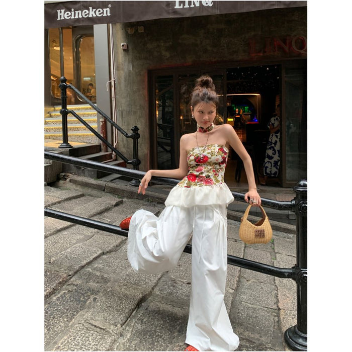 DULA Good Home Floral Holiday Song Floral Ruffled Sexy Strapless Vest Summer Slim Fit Ribbon Top image 1