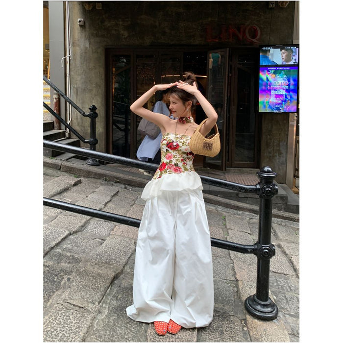DULA Good Home Floral Holiday Song Floral Ruffled Sexy Strapless Vest Summer Slim Fit Ribbon Top image 3