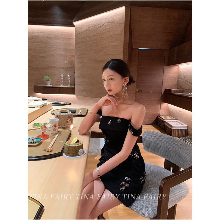 ASAYA6406 – Midnight Bloom Embellished Dress ✨🌙