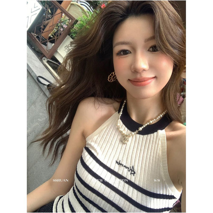 seoi Da Fan Women s Summer Vest Top with a French Chic Style Slim Fit Knitted Sleeveless Camisole image 2