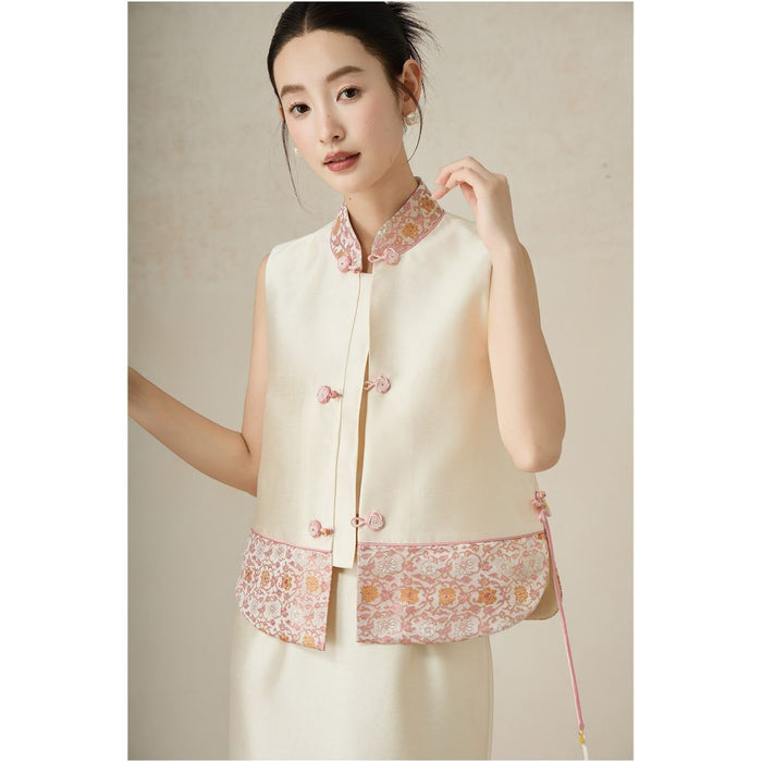 SHIBAI Shibai Exquisite Oriental Style New Chinese Elegance High End Wool Satin Vest Set image 0