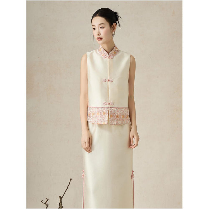 SHIBAI Shibai Exquisite Oriental Style New Chinese Elegance High End Wool Satin Vest Set image 1