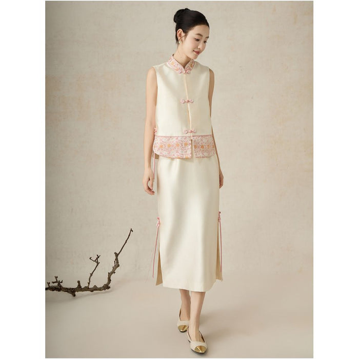 SHIBAI Shibai Exquisite Oriental Style New Chinese Elegance High End Wool Satin Vest Set image 2