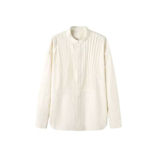 ASAYAHOMME1517 – Modern Pleated Mandarin Shirt 🤍🖤