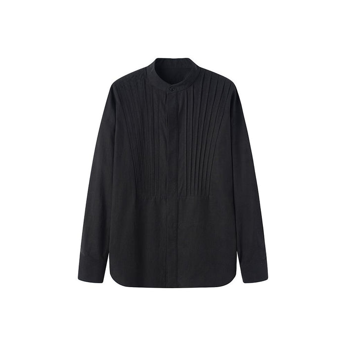 ASAYAHOMME1517 – Modern Pleated Mandarin Shirt 🤍🖤