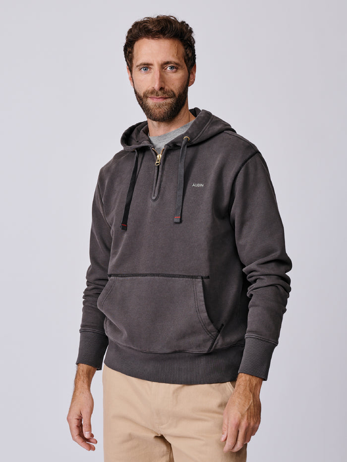 Aubin Washed Black Baildon Zip Neck Hoody | Hoody