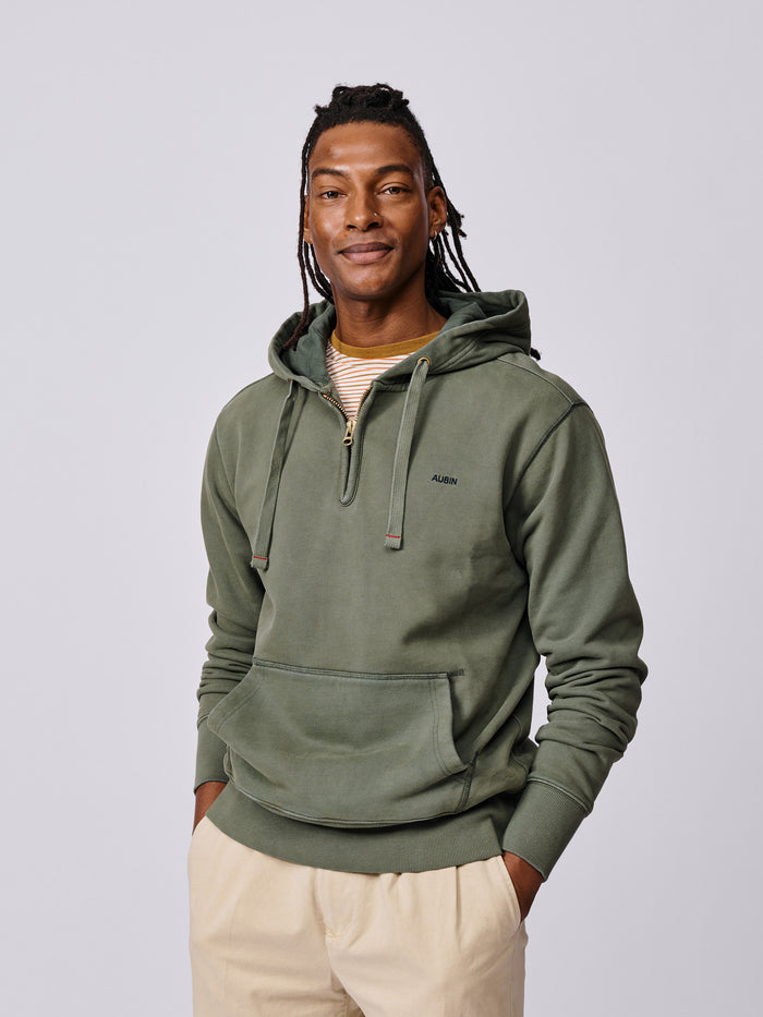 Aubin Khaki Baildon Zip Neck Hoody | Hoody
