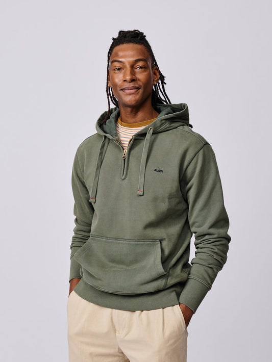 Aubin Khaki Baildon Zip Neck Hoody | Hoody