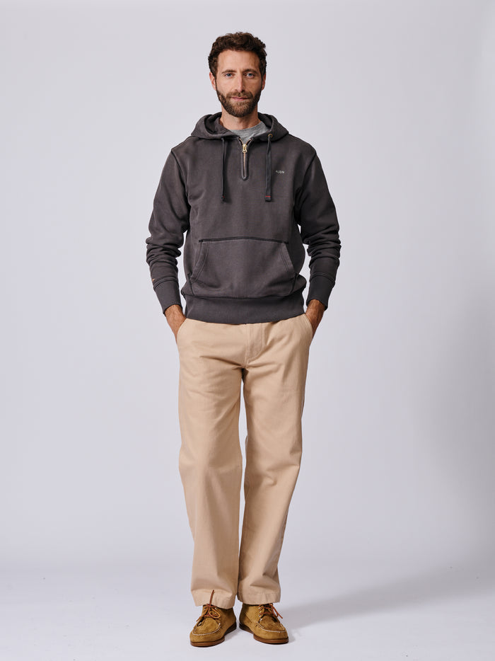 Aubin Washed Black Baildon Zip Neck Hoody | Hoody