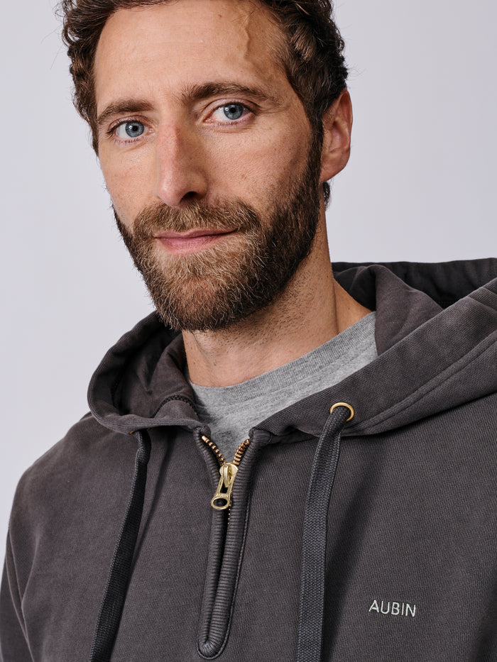 Aubin Washed Black Baildon Zip Neck Hoody | Hoody