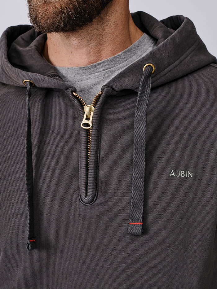 Aubin Washed Black Baildon Zip Neck Hoody | Hoody