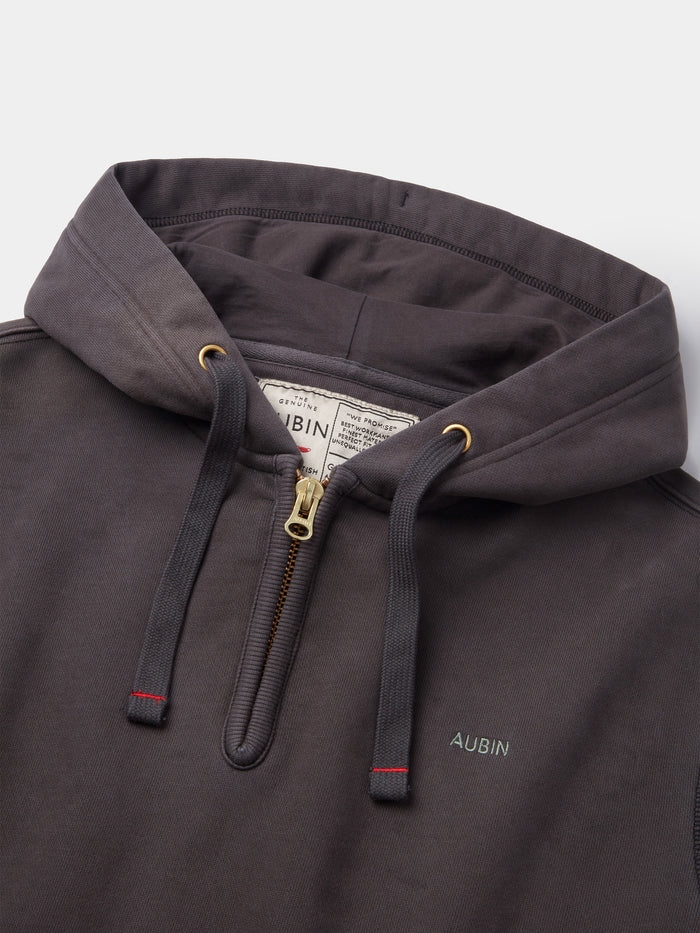 Aubin Washed Black Baildon Zip Neck Hoody | Hoody