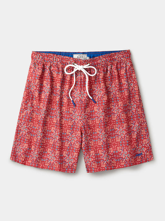 Aubin Red Tile Print Bardney Swim Short | Swim Shorts