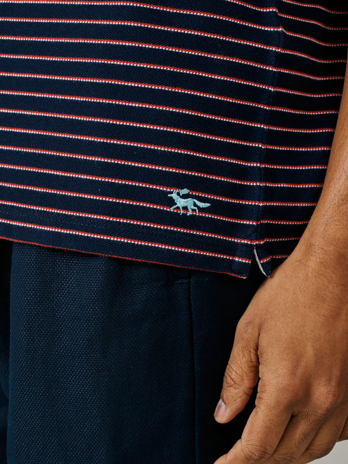 Aubin Navy Stripe Baysdale Open Collar Polo | Polo Shirts