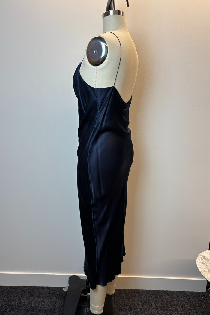 Bec & Bridge Cowl Neck Navy Blue Satin Sheath Midi Dress image 2