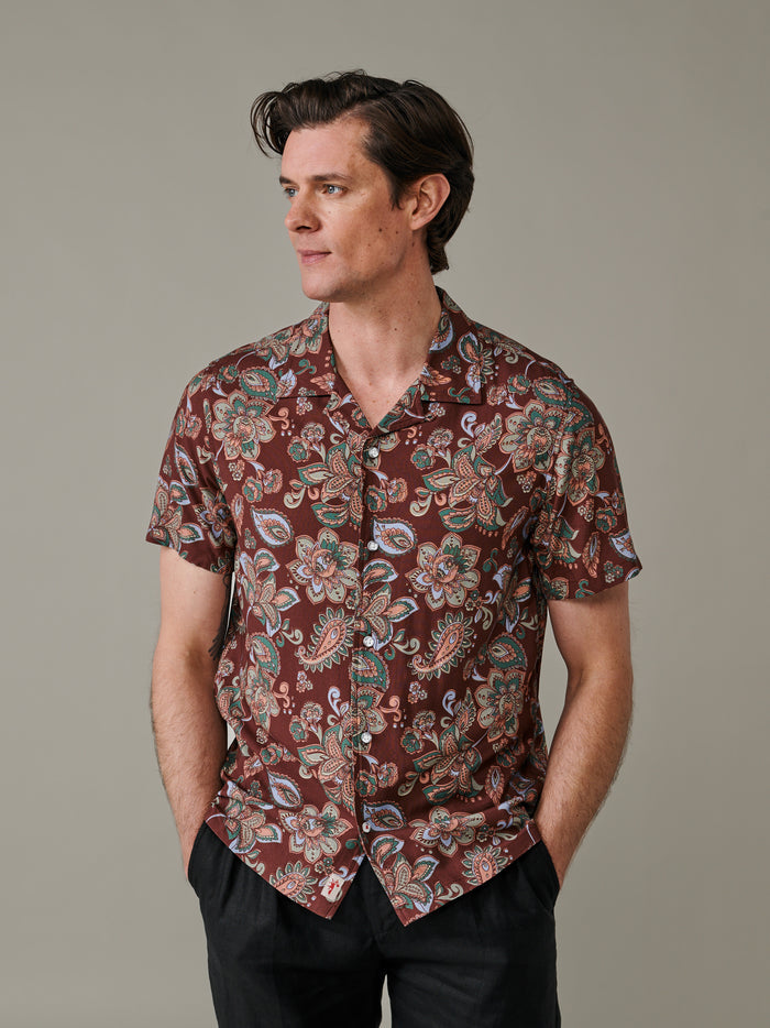 Aubin Dark Paisley Belmont Printed Shirt | Short Sleeve Shirt