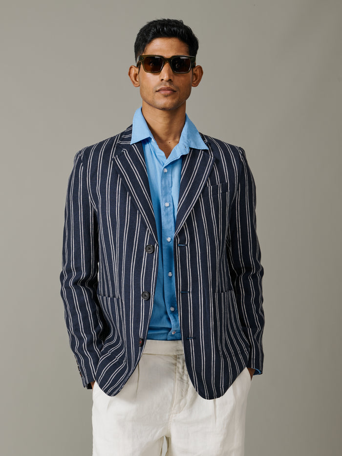 Aubin Navy/Ecru Stripe Belvedere Relaxed Linen Jacket | Linen Jacket