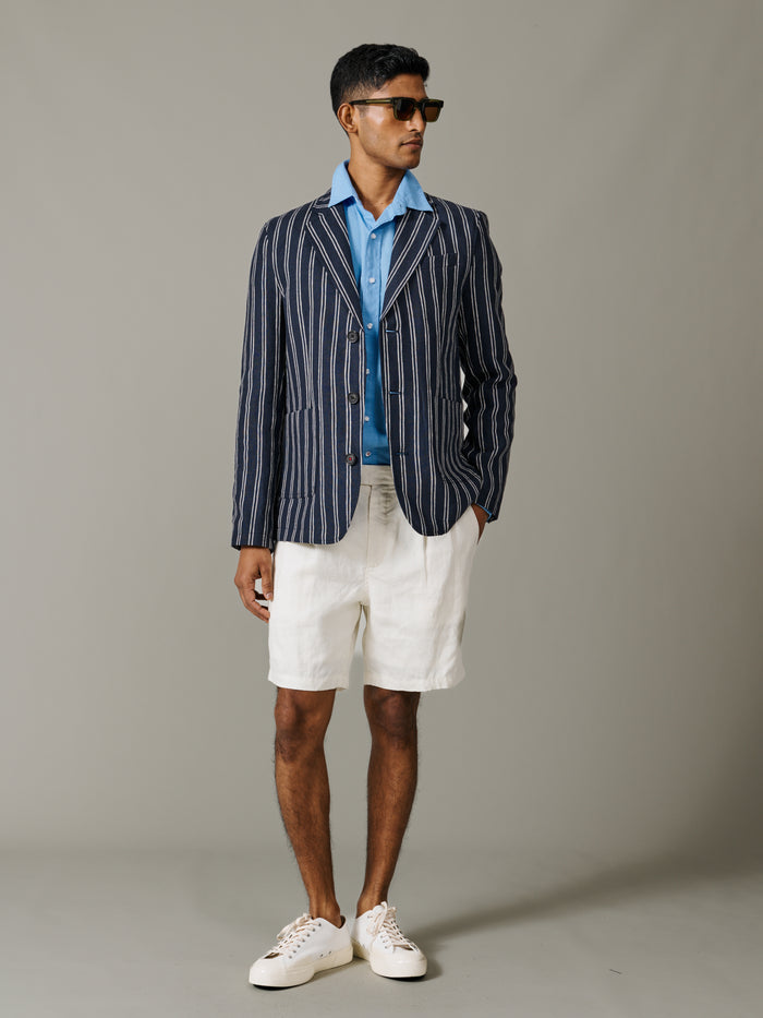 Aubin Navy/Ecru Stripe Belvedere Relaxed Linen Jacket | Linen Jacket