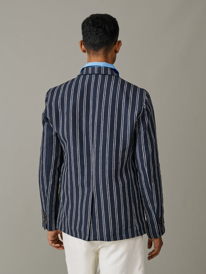 Aubin Navy/Ecru Stripe Belvedere Relaxed Linen Jacket | Linen Jacket