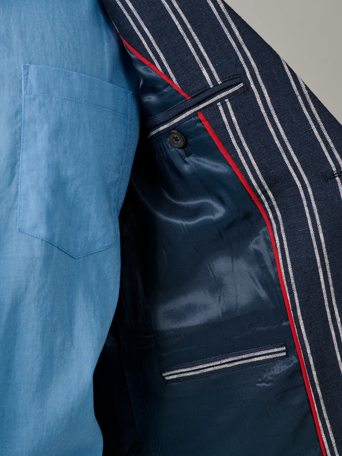 Aubin Navy/Ecru Stripe Belvedere Relaxed Linen Jacket | Linen Jacket