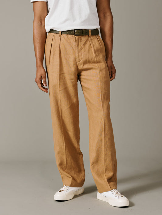 Aubin Mustard Belvedere Relaxed Linen Trouser | Linen Trousers